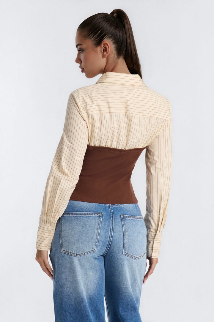 Money Moves Striped Layered Ribbed Top - Chocolate/Combo