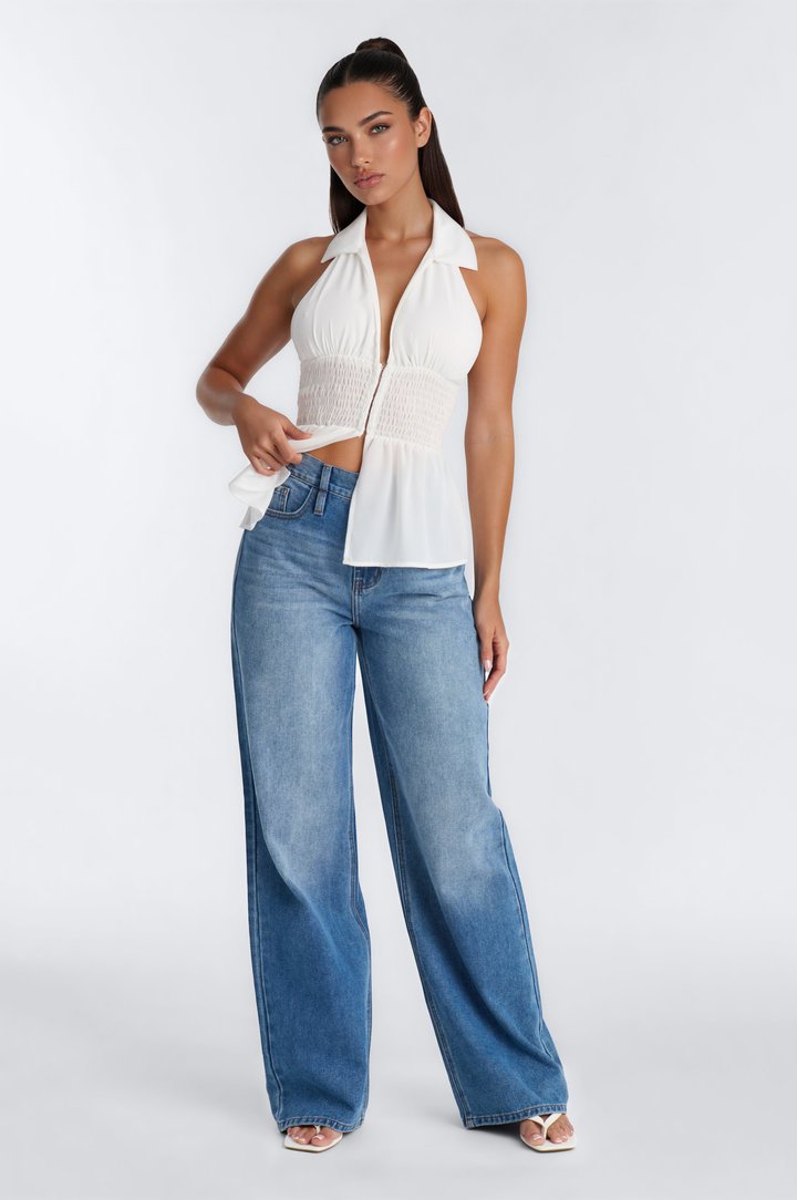 Shantel Backless Smocked Halter Top - White