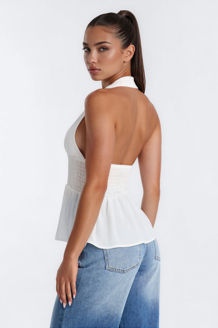 Shantel Backless Smocked Halter Top - White