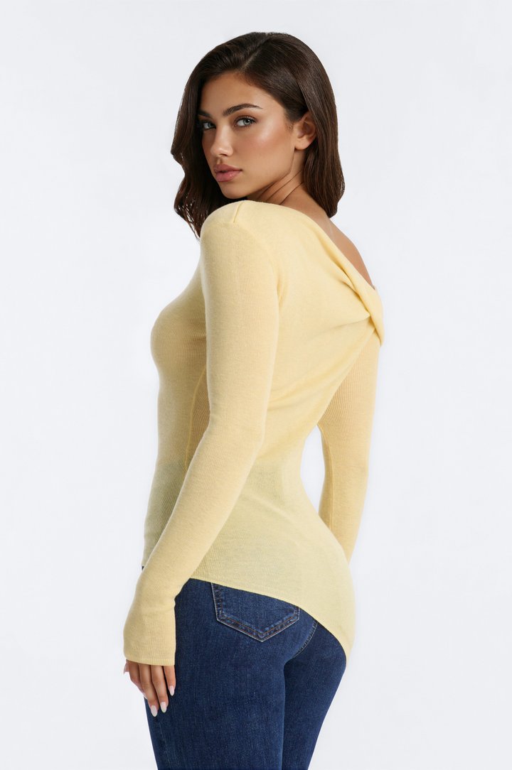 Gabrielle Off Shoulder Twist Long Sleeve Sweater - ButterYellow
