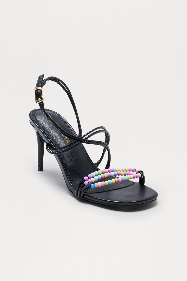 Makki Beaded Strap Heels - Black