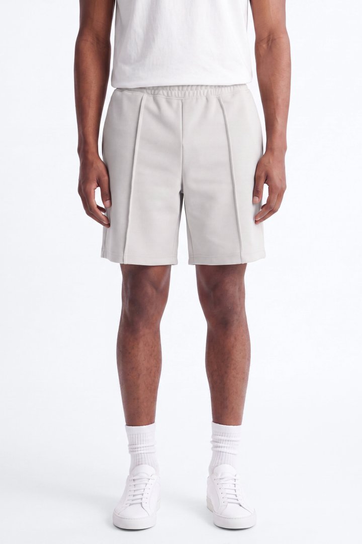 Structured Fleece Pintuck Relaxed Short - Light Grey