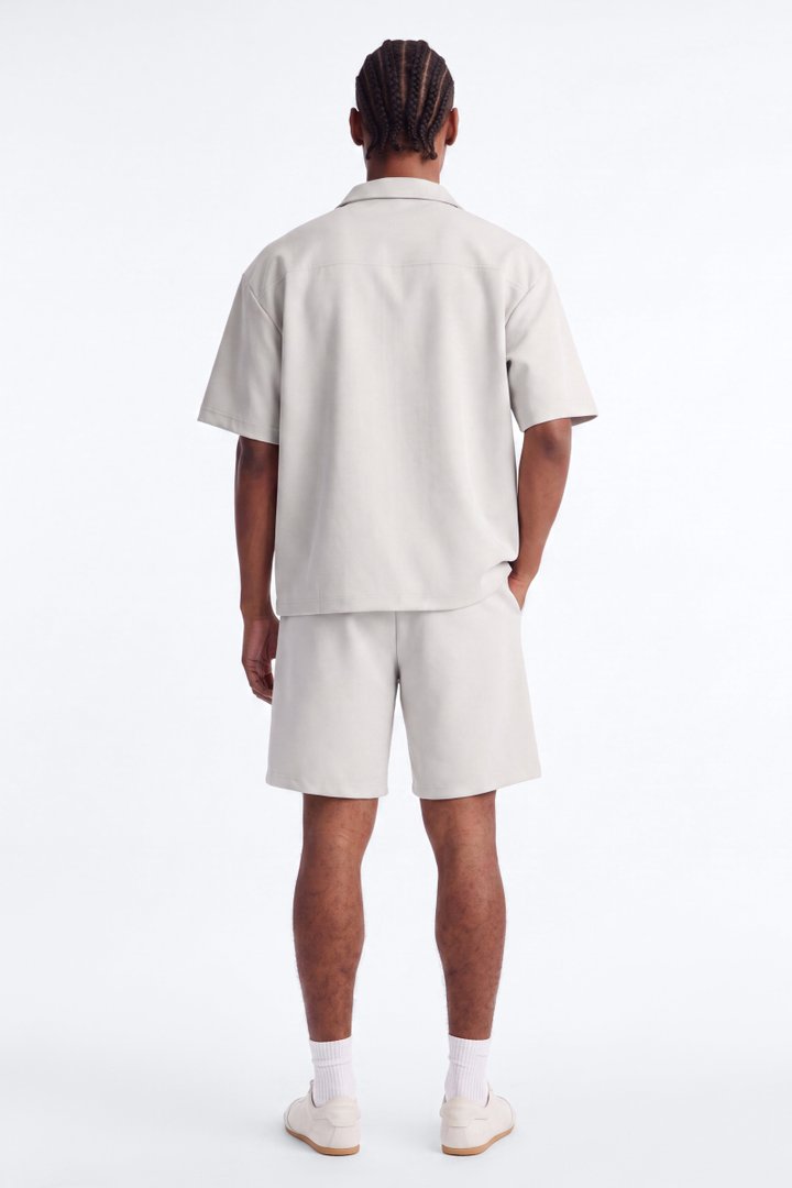 Structured Fleece Pintuck Relaxed Short - Light Grey