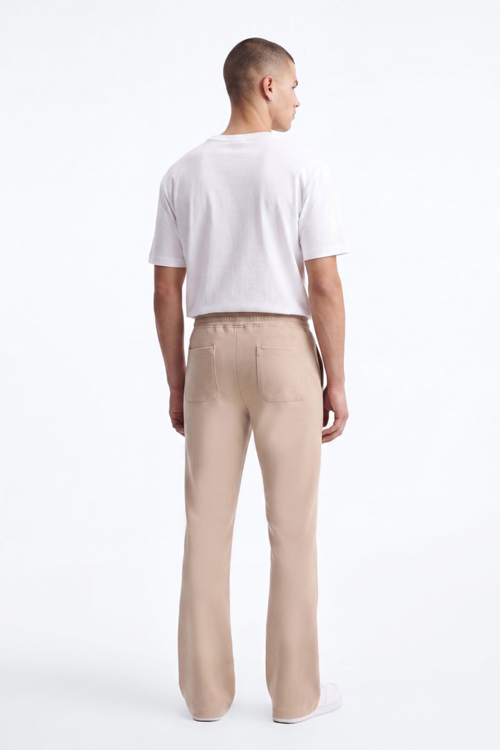 Structured Fleece Pintuck Slim Flare Sweatpants - Tan