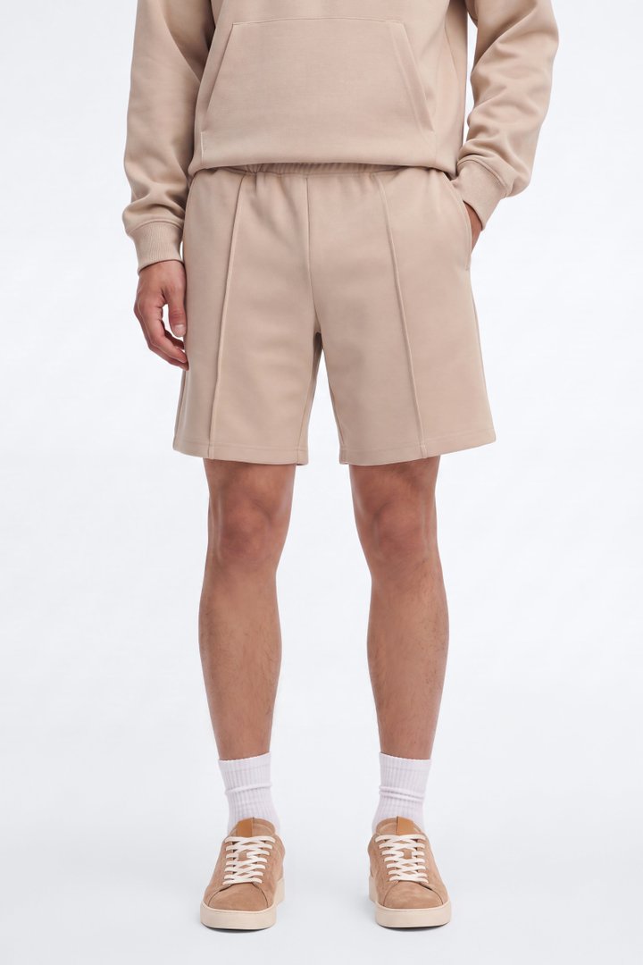 Structured Fleece Pintuck Relaxed Short - Tan