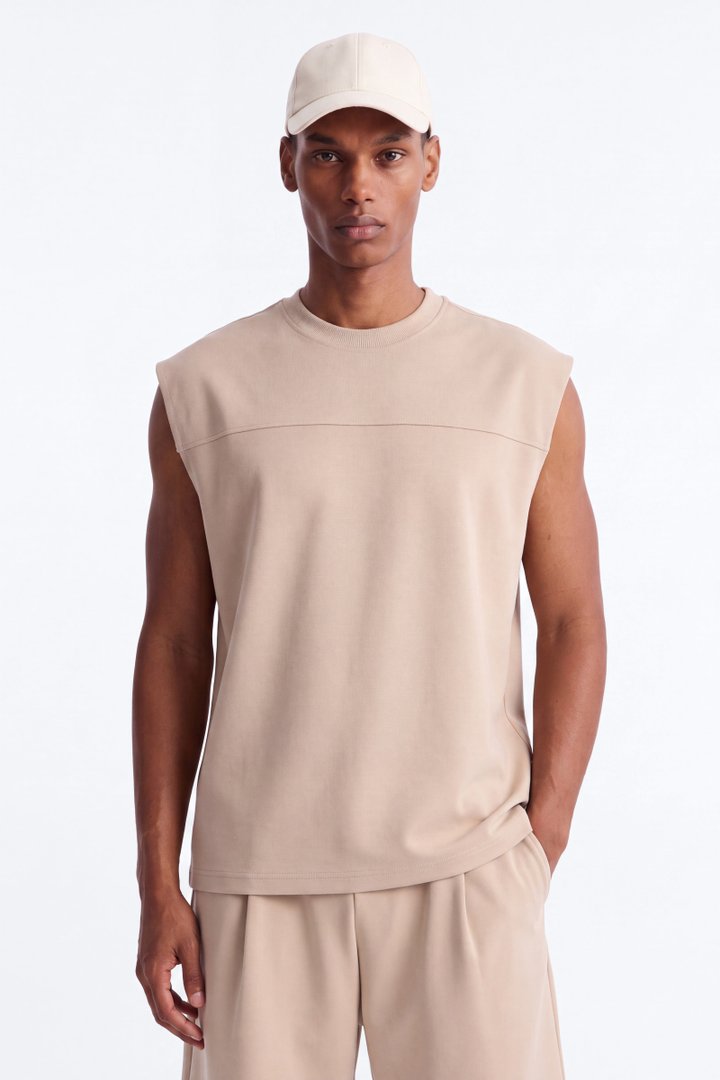 Structured Fleece Muscle Tee - Tan
