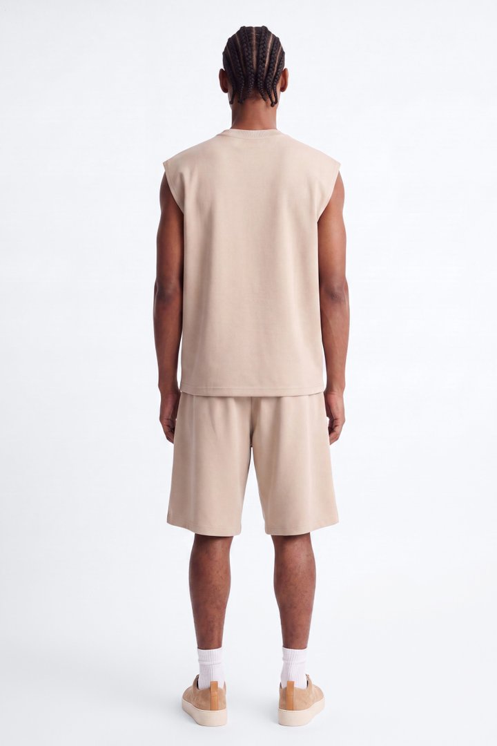 Structured Fleece Muscle Tee - Tan