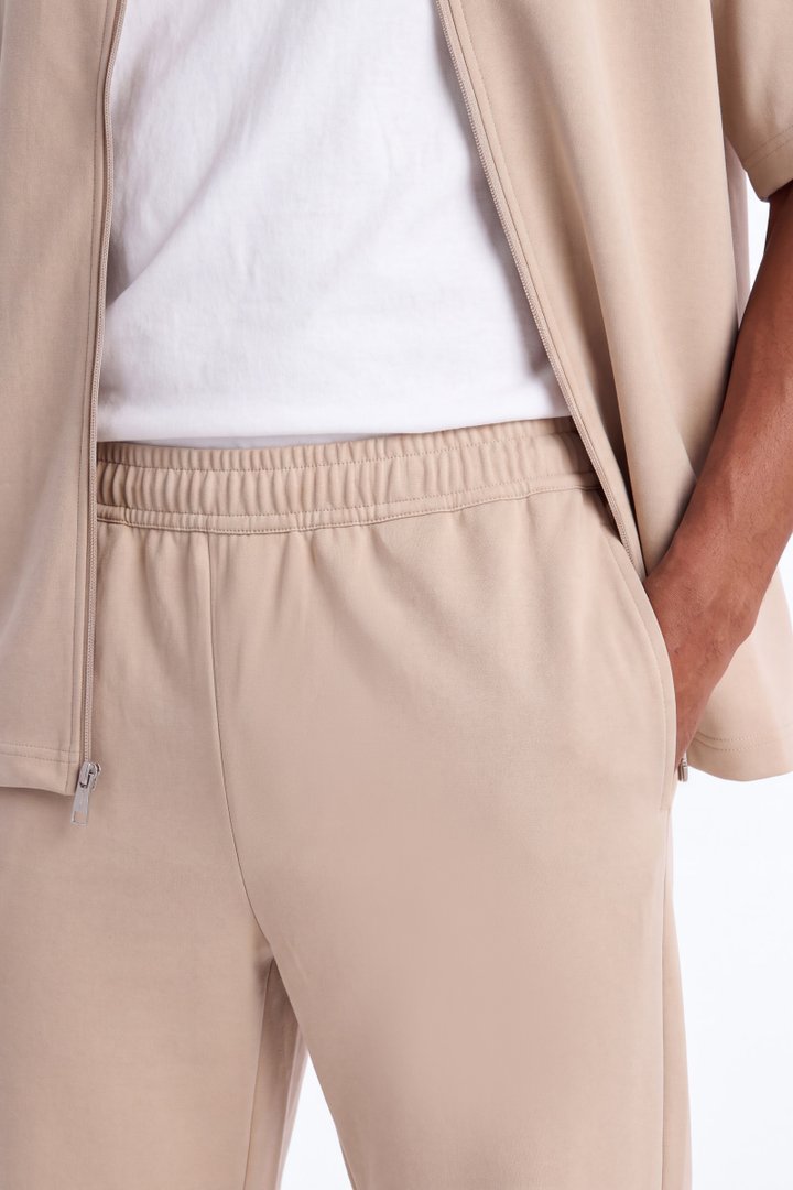 Structured Fleece Straight Sweatpant - Tan