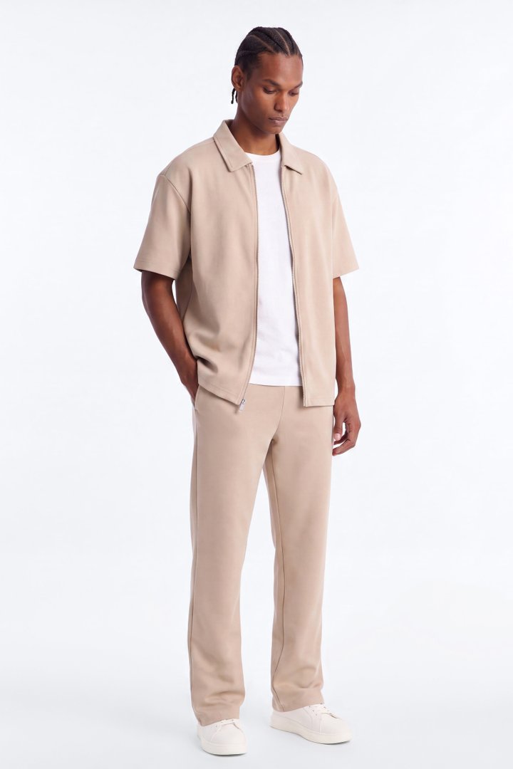 Structured Fleece Straight Sweatpant - Tan