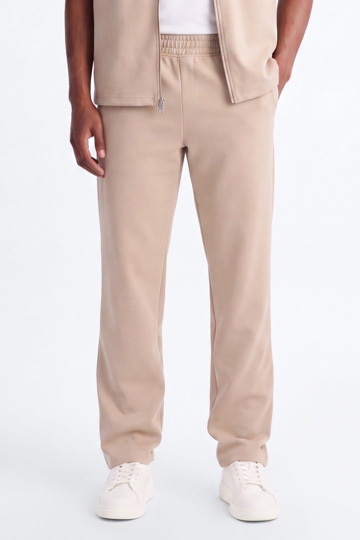Structured Fleece Straight Sweatpant - Tan