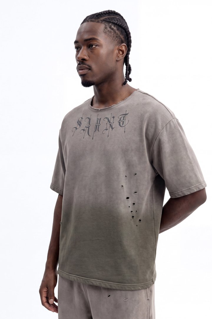Saint Washed Oversized Fleece Tee - Green/combo