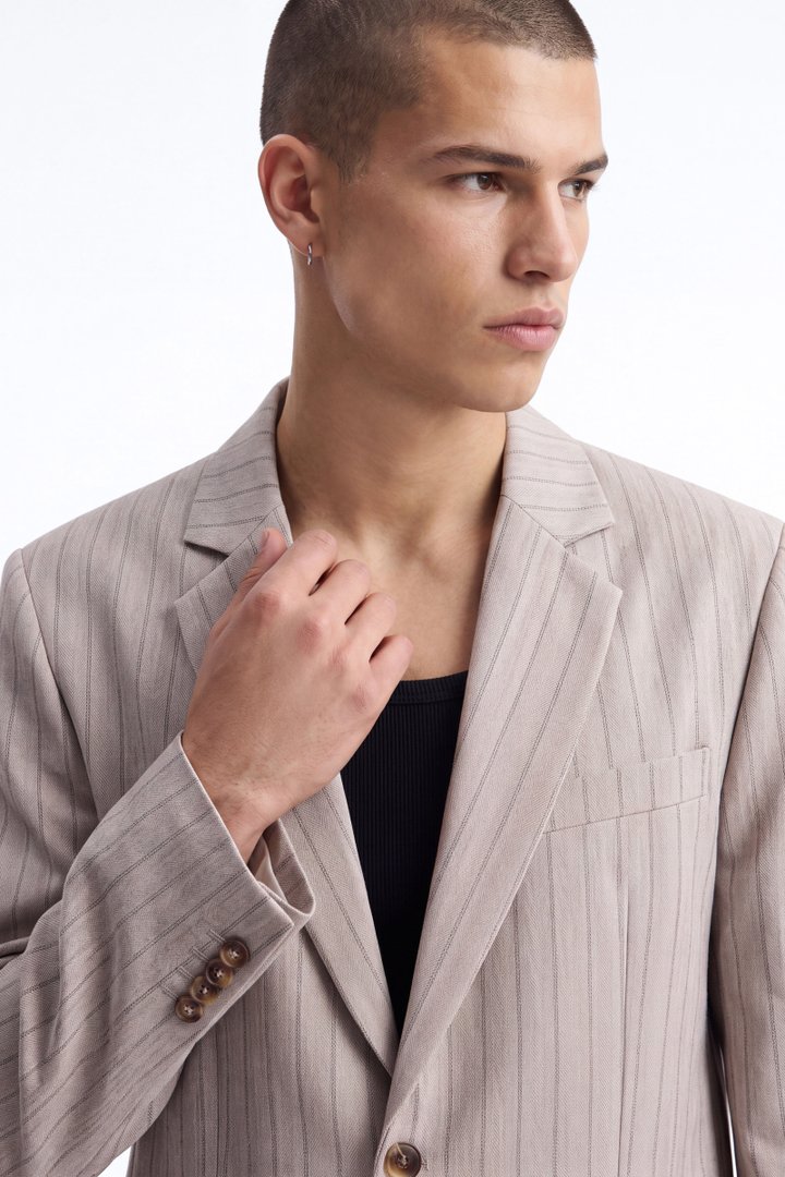 Herringbone Single Breasted Blazer - Grey