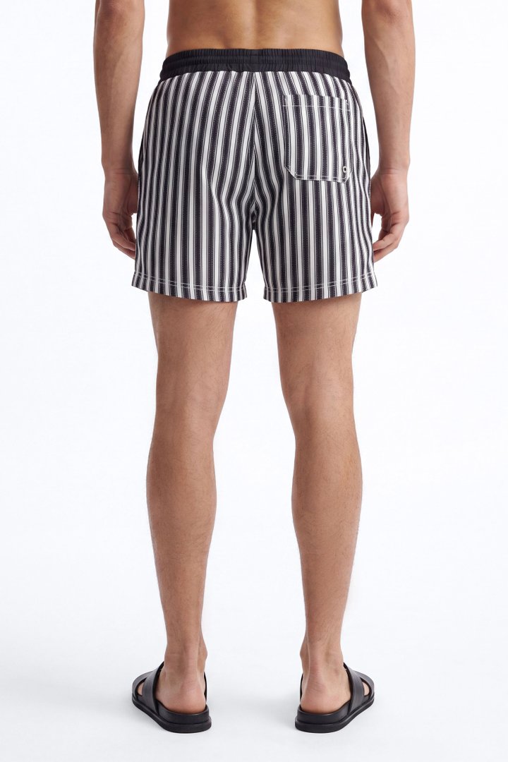 Striped Cabana Swim Trunk 7″ - Black/White