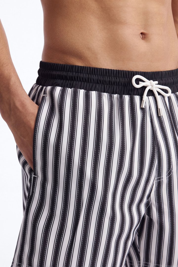 Striped Cabana Swim Trunk 7″ - Black/White