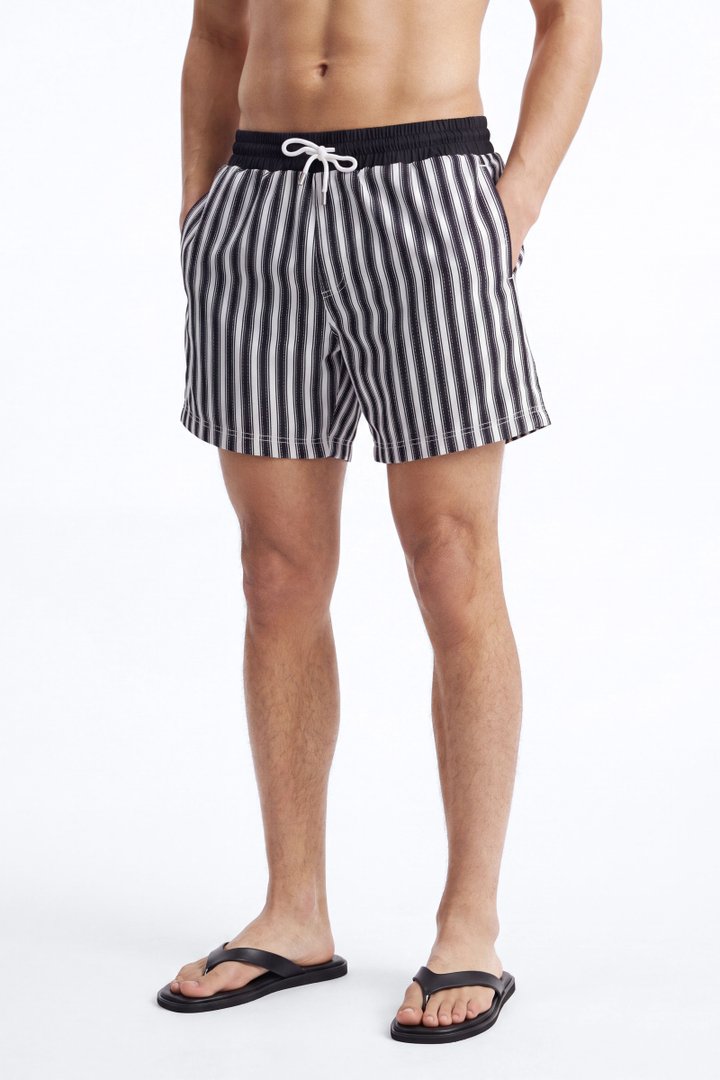 Striped Cabana Swim Trunk 7″ - Black/White