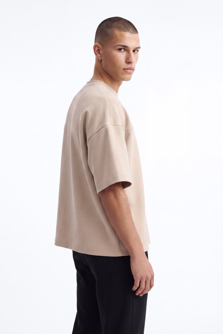Structured Fleece Paneled Tee - Tan