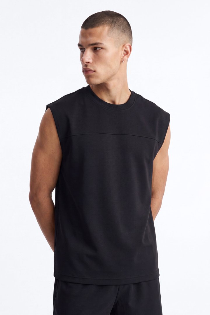 Structured Fleece Muscle Tee - Black