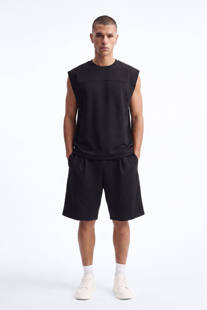 Structured Fleece Muscle Tee - Black