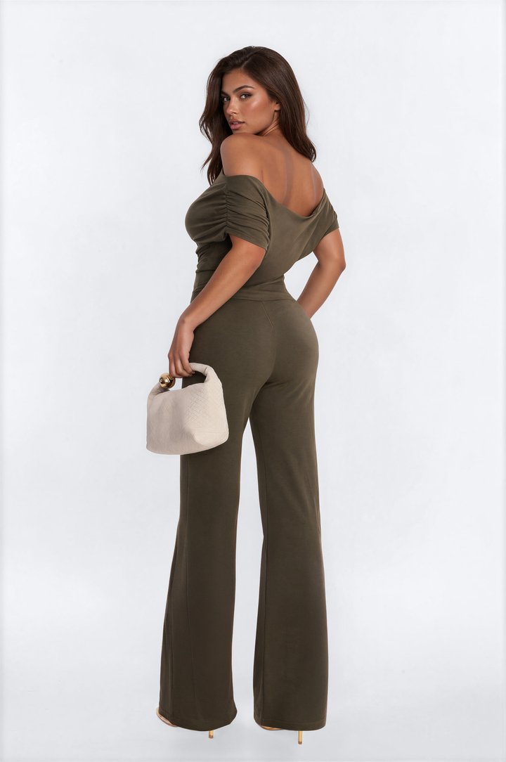 Date Night One Shoulder Jumpsuit - Olive