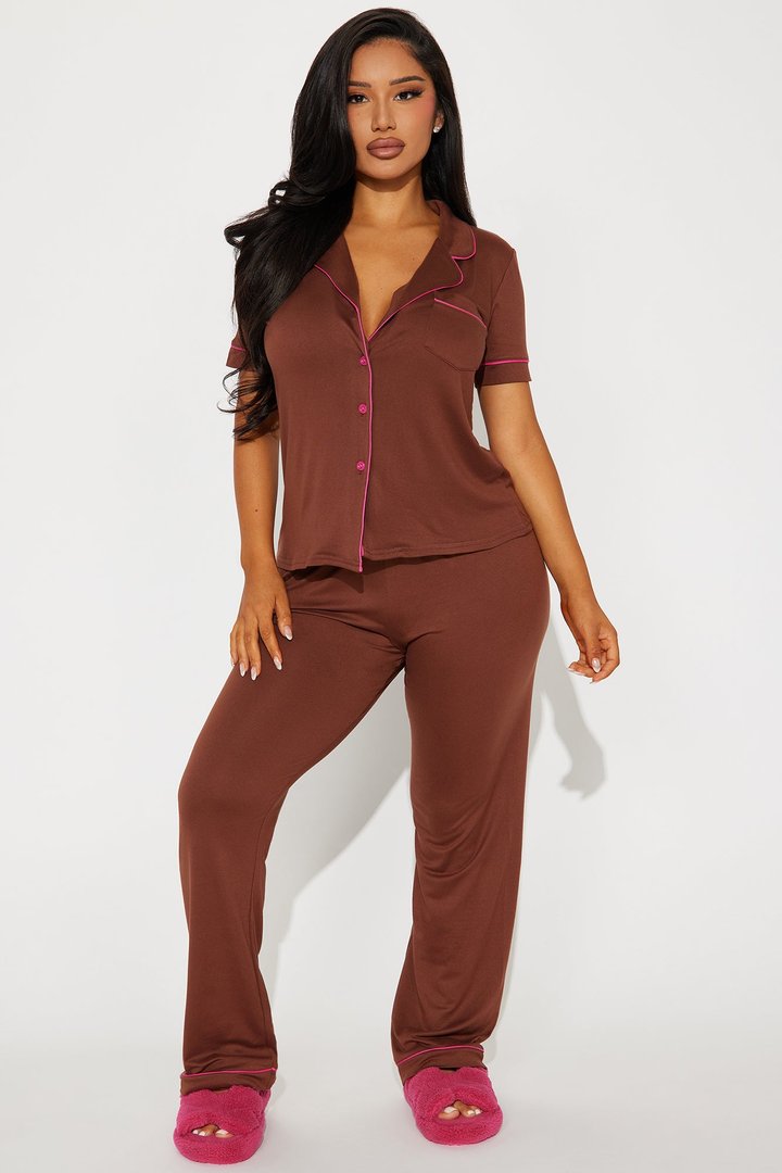 Hit Snooze PJ Pant Set - Brown