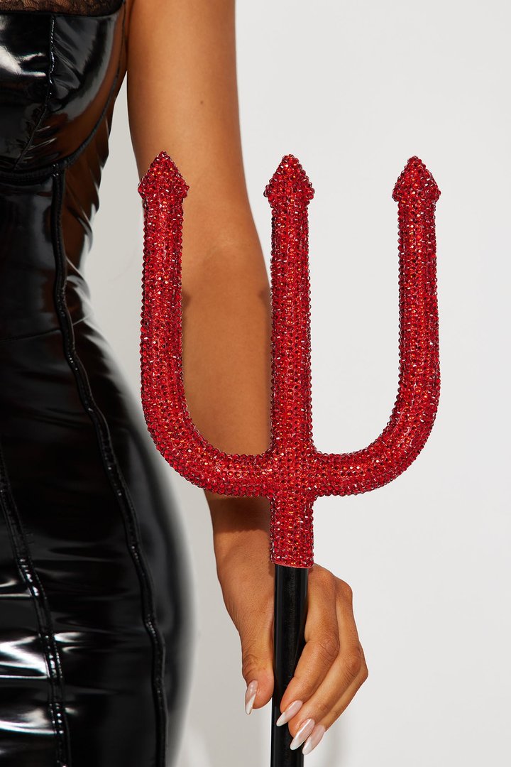 Perfect Devil Rhinestone Pitch Fork Prop - Red