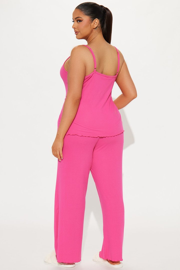 Comfy Mood Ribbed PJ Pant Set - Fuchsia
