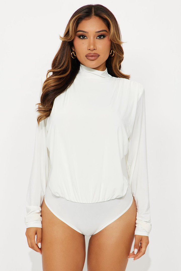 Isabella Shoulder Pads Cowl Back Bodysuit - Ivory
