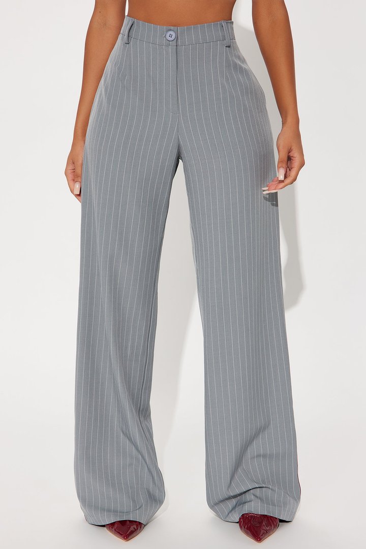 Different From The Rest Pinstripe Wide Leg Trouser Pant - Grey/combo