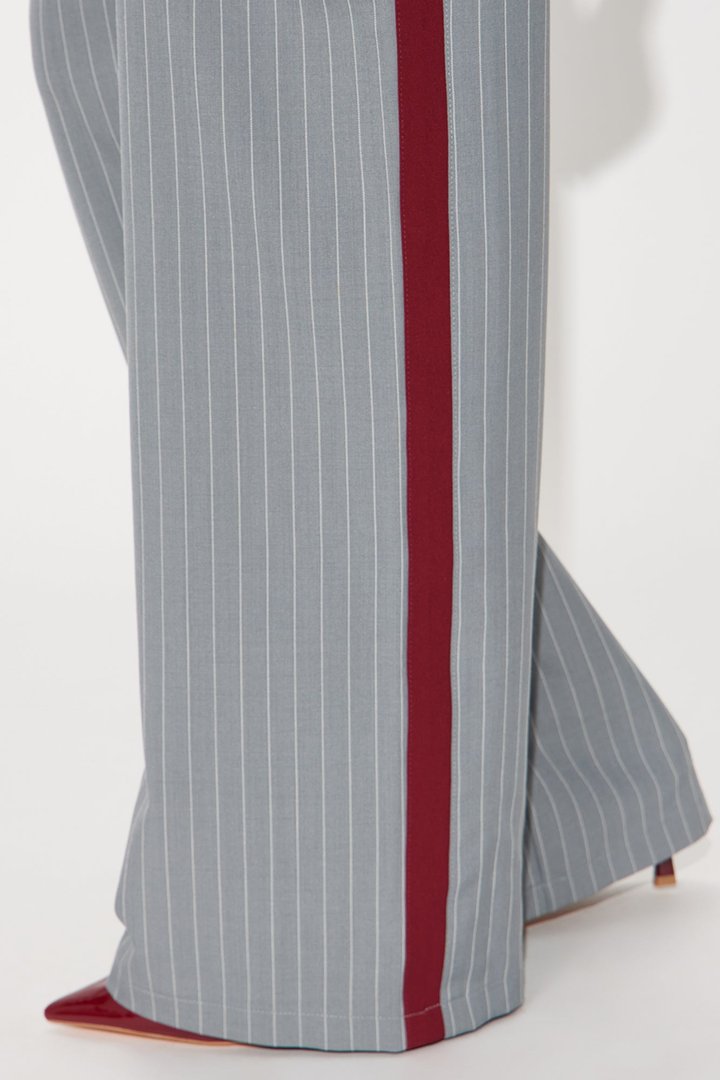 Different From The Rest Pinstripe Wide Leg Trouser Pant - Grey/combo