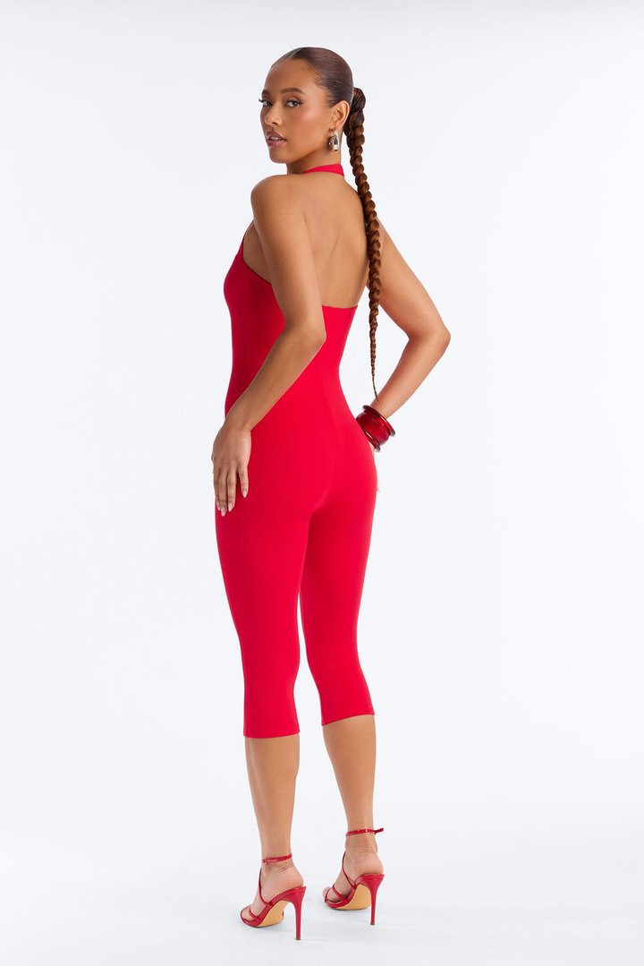 Ria Premium Modal Capri Jumpsuit - Red