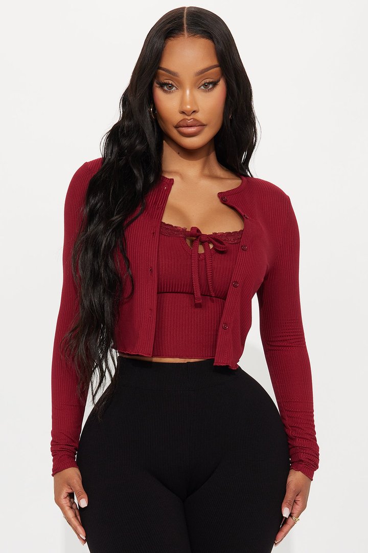 Gracie 2PC Cardigan And Tank Top - Burgundy