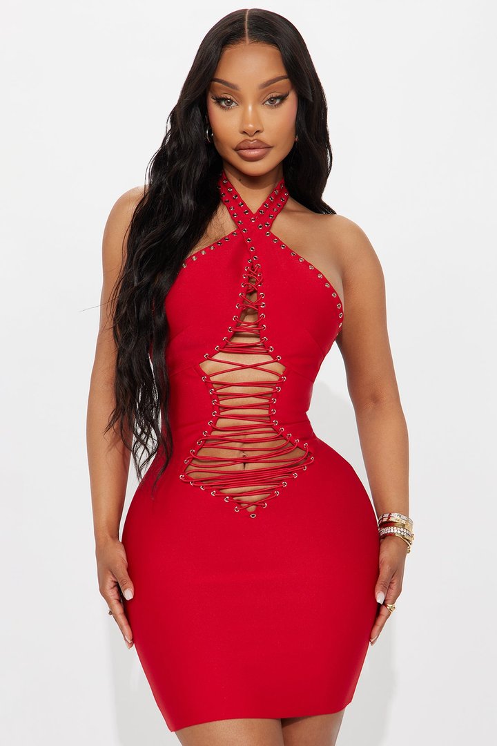 Blair Bandage Lace Up Mini Dress - Red