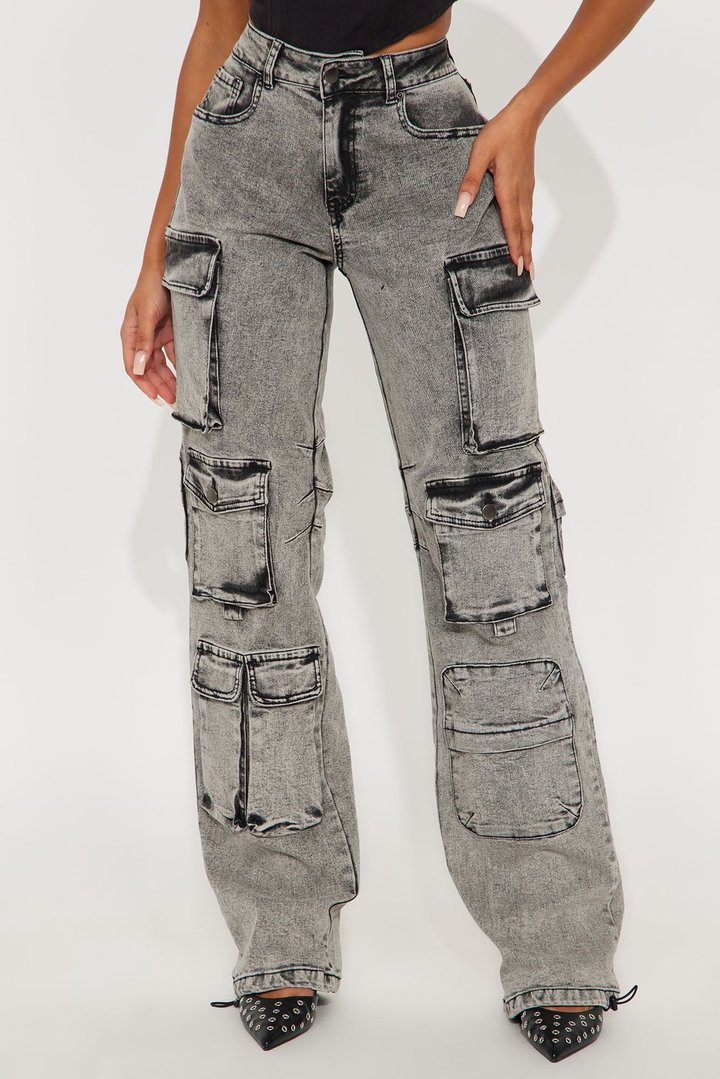Tall Fairfax High Rise Stretch Cargo Jeans - Acid Wash Grey