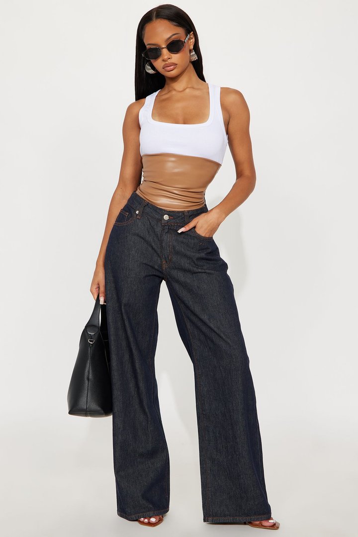 Flirt Fest Faux Leather Tank Top - Camel/combo