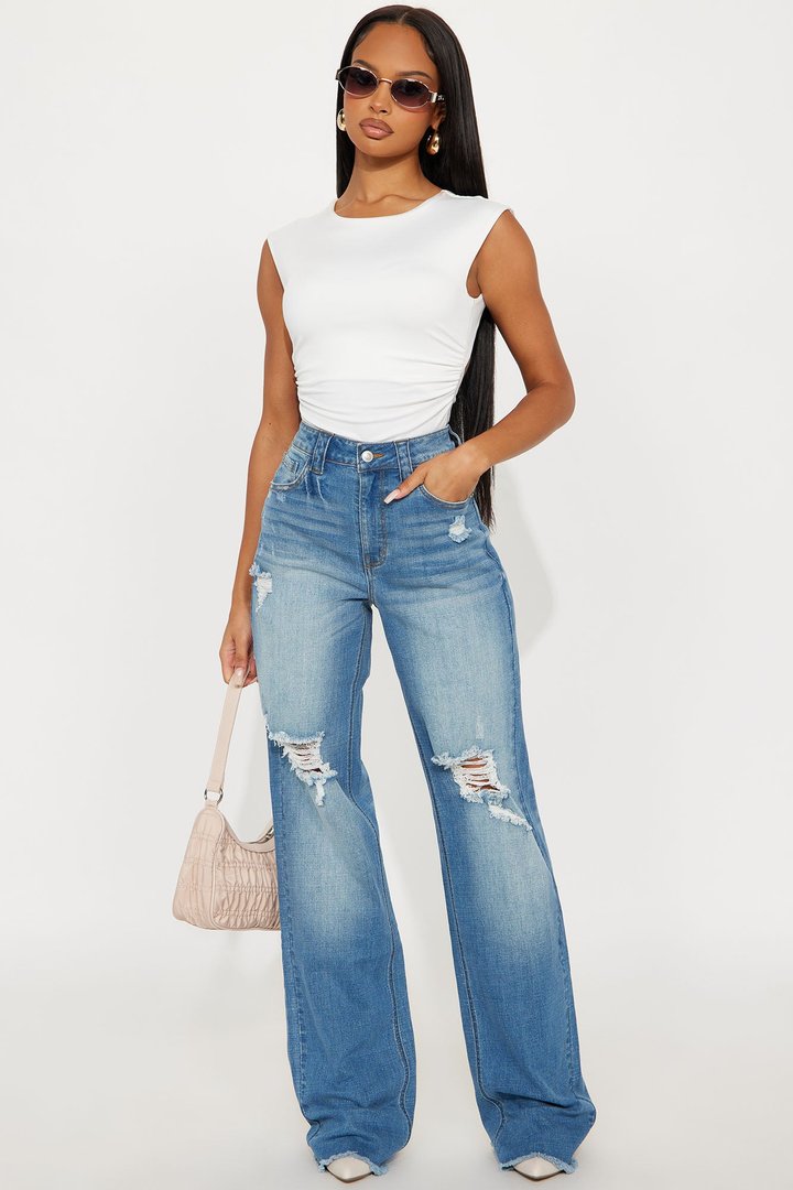 Tall Coldwater Canyon Stretch Ripped Wide Leg Jeans - Medium Wash
