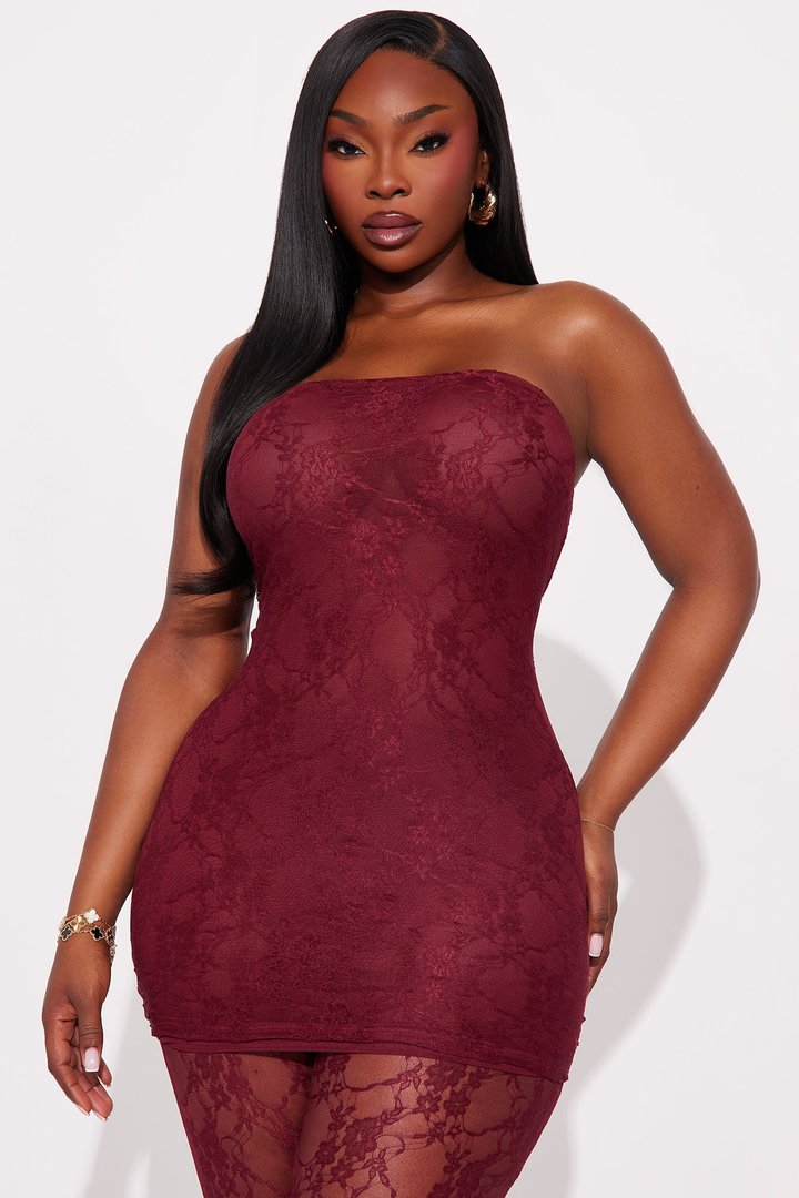 So Lovely Lace Micro Mini Dress Set - Burgundy