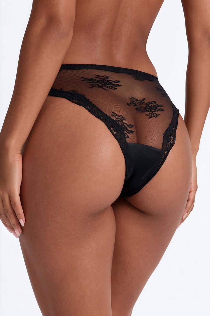Sienna Mesh Lace Bikini Panty - Black