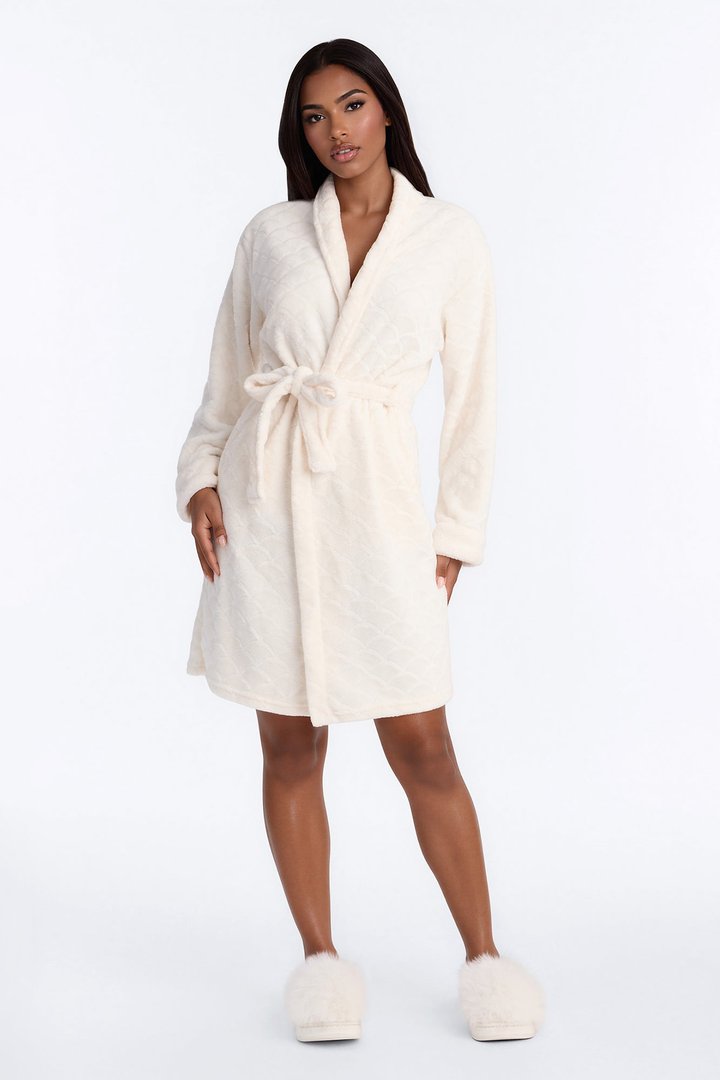 Night And Day Plush PJ Robe - Cream