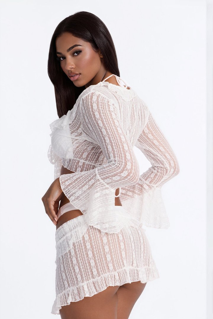 Out Of Touch 2 Piece Textured Swim Cover Up Set - White