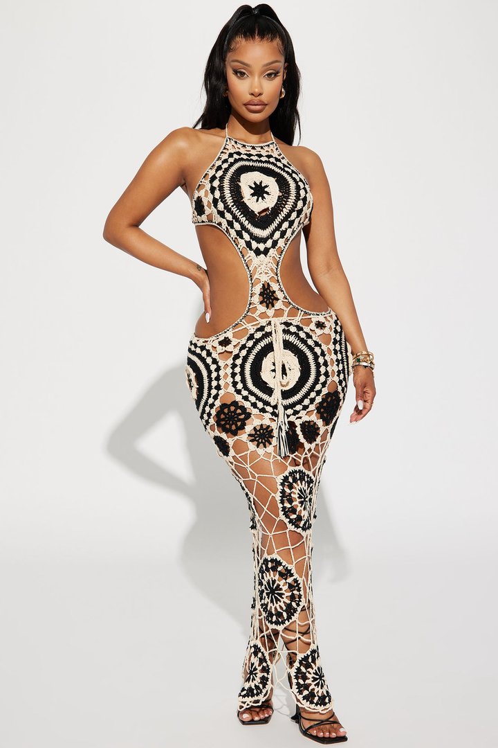 Lolita Crochet Maxi Dress - Cream/combo