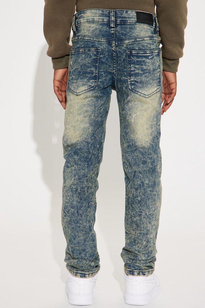 Mini Stretch Denim Splatter Moto Jeans - Indigo
