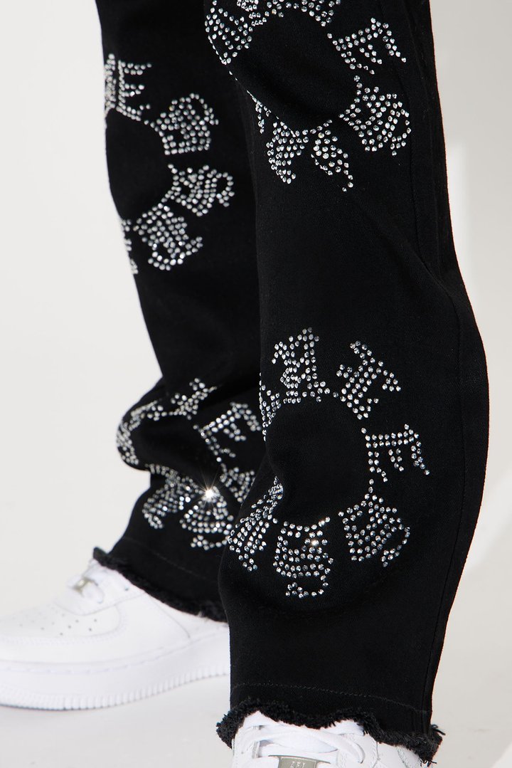 Mini Bling My Line Stacked Skinny Flare Pants - Black/Silver