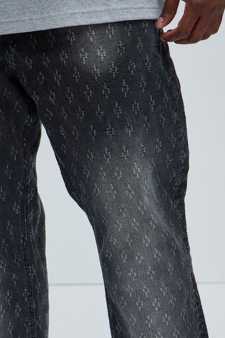Drilled Slim Stacked Flare Jeans - Black Wash