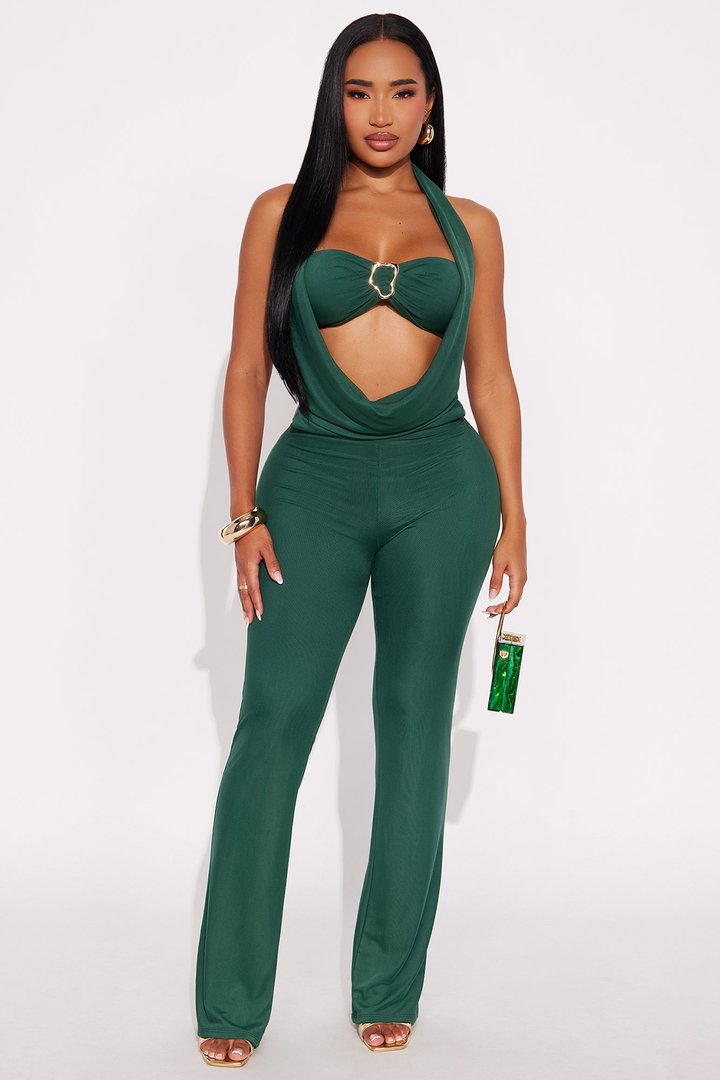 Stolen Glances Mesh Halter Jumpsuit - Hunter