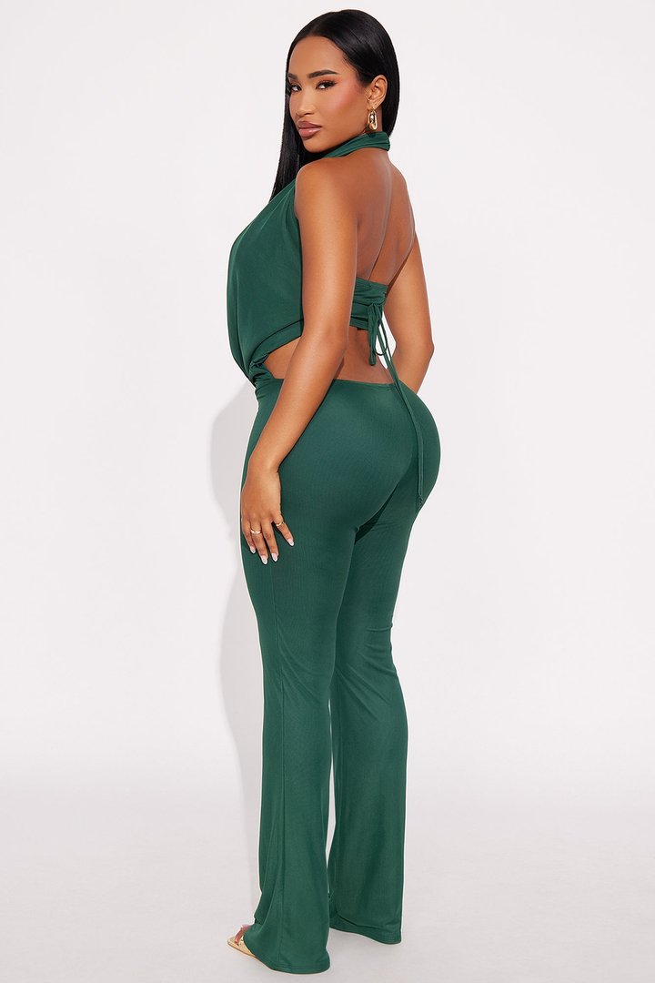 Stolen Glances Mesh Halter Jumpsuit - Hunter