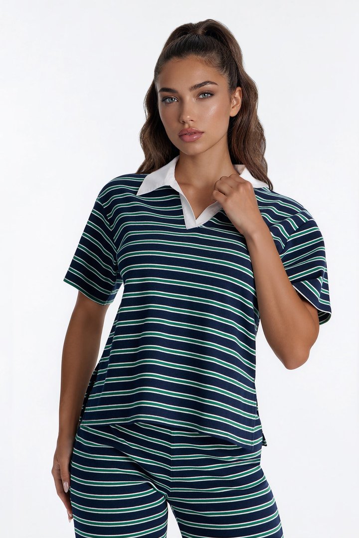 Kennedy Striped Polo Pant Set - Navy/combo