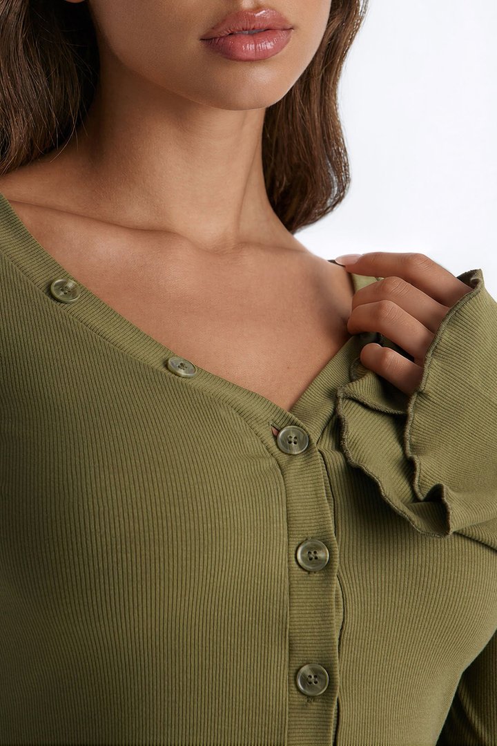 Arrow Long Sleeve Button Up Top - Olive