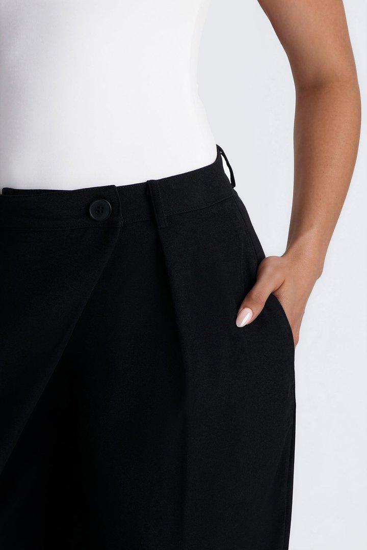 Renata High Rise Wrapped Barrel Leg Trouser Pant - Black