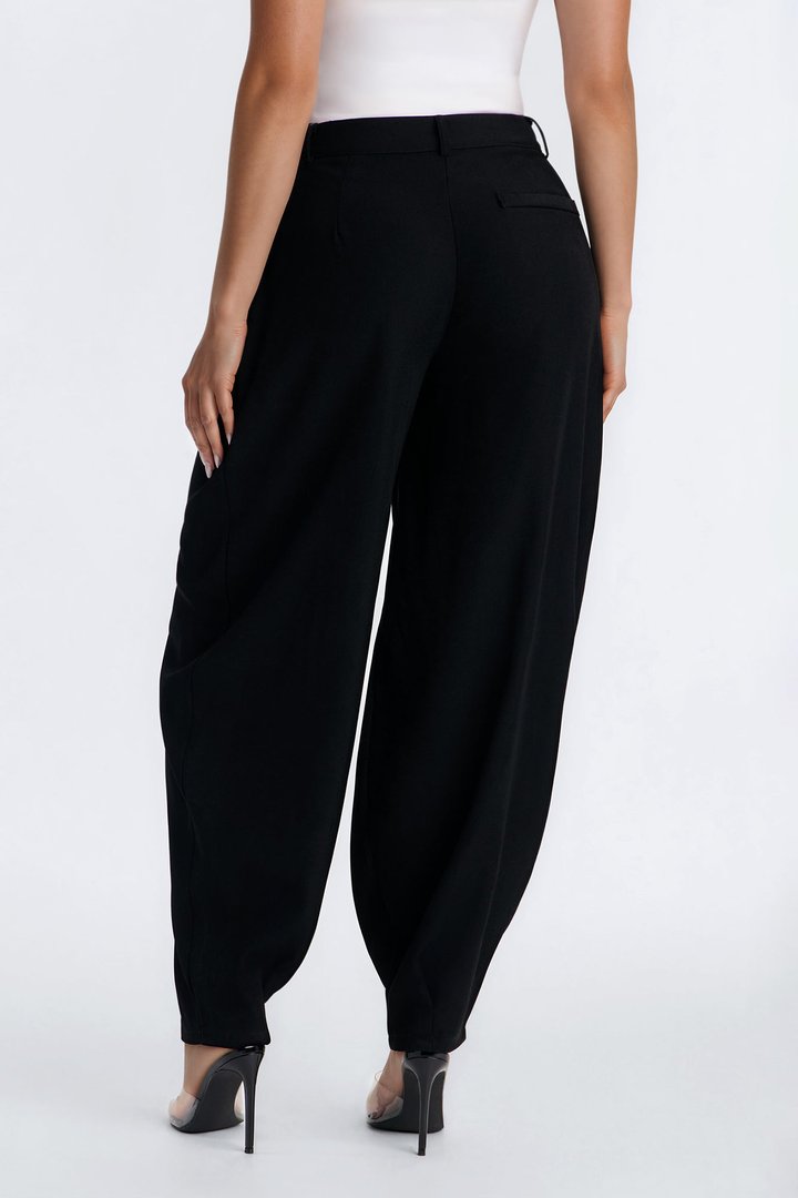 Renata High Rise Wrapped Barrel Leg Trouser Pant - Black