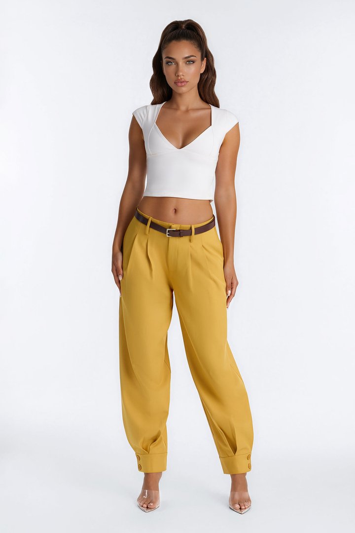 Helena Belted Trouser Pant - Mustard
